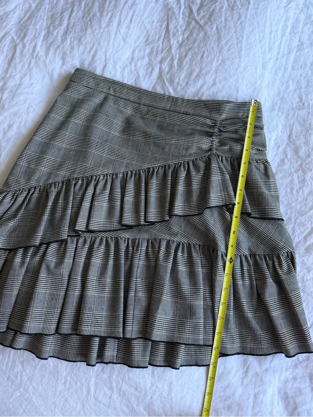 Club Monaco Gray Plaid Asymmetrical Ruffle Mini Skirt